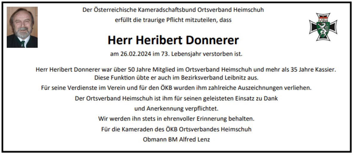 Nachruf Herrn Heribert Donnerer